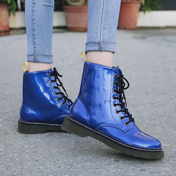 winter women biker ankle boots patent leather lace up female sewing rubber round toe punk boots ladies shoes botas mujer 35-43, Black
winter women biker ankle boots patent leather lace up female sewing rubber round toe punk boots ladies shoes botas mujer 35-43, Black