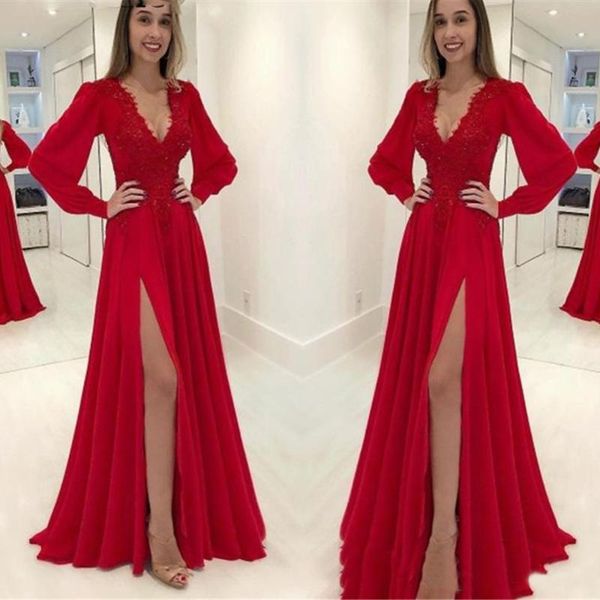 party dresses a line ball gown evening dress thigh-high slits applique chiffon prom v-neck long sleeve red formal, White;black
party dresses a line ball gown evening dress thigh-high slits applique chiffon prom v-neck long sleeve red formal, White;black