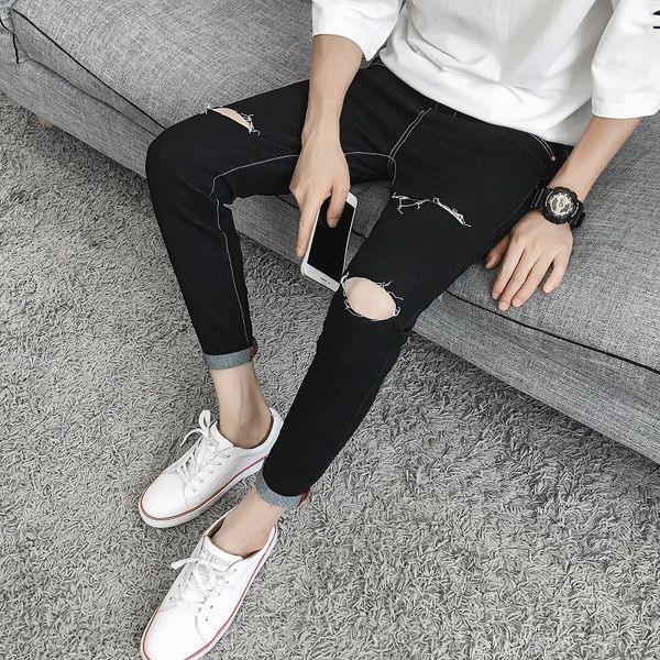 men's jeans spring autumn 2021 teenagers pants cut holes small feet korean slim casual handsome students prncil, Blue
men's jeans spring autumn 2021 teenagers pants cut holes small feet korean slim casual handsome students prncil, Blue