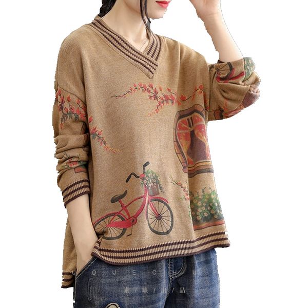 women's sweaters autumn loose long-sleeved sweater painted v-neck large size clothing comfortable knitted pullovers, White;black
women's sweaters autumn loose long-sleeved sweater painted v-neck large size clothing comfortable knitted pullovers, White;black