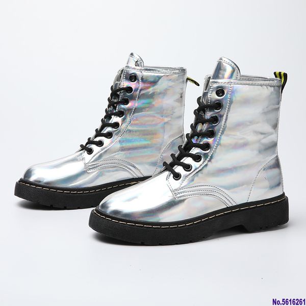 women's shoes autumn leather lace-up platform women ankle boots personality punk serpentine pattern laser silver non-slip boots, Black
women's shoes autumn leather lace-up platform women ankle boots personality punk serpentine pattern laser silver non-slip boots, Black
