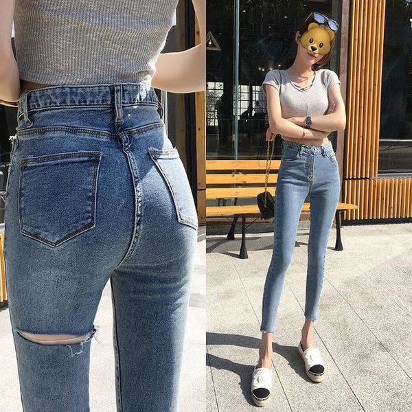 2020 hong kong light color nine point jeans fashion super high waist show thin leggings pencil pants women, Blue
2020 hong kong light color nine point jeans fashion super high waist show thin leggings pencil pants women, Blue