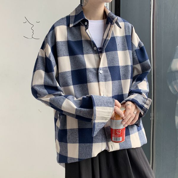 men's casual shirts for men 2021 autumn camisas para hombre fashion japanese long-sleeved plaid shirt trendy clothing, White;black
men's casual shirts for men 2021 autumn camisas para hombre fashion japanese long-sleeved plaid shirt trendy clothing, White;black