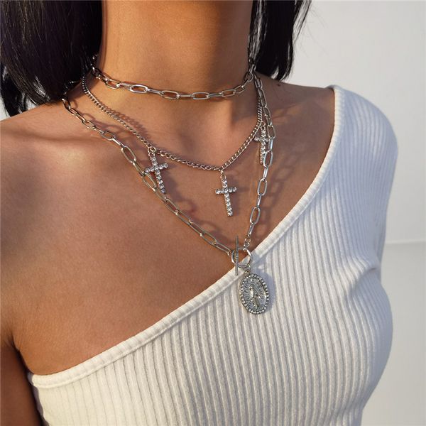 6sets/lot european metal letter figure clavicle chain multi layer cross pendant necklaces women gold diamond necklace jewelry accessories, Silver
6sets/lot european metal letter figure clavicle chain multi layer cross pendant necklaces women gold diamond necklace jewelry accessories, Silver