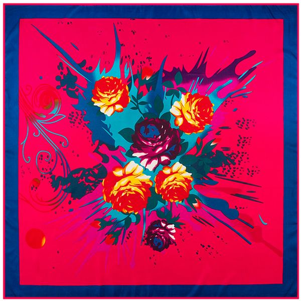 национальный цветок шарф шелк дизайнер мусульманская женщина wrap печать женщины шарфы lady foulard 100 шаль ветер и бандана площадь hkpcz b, Black