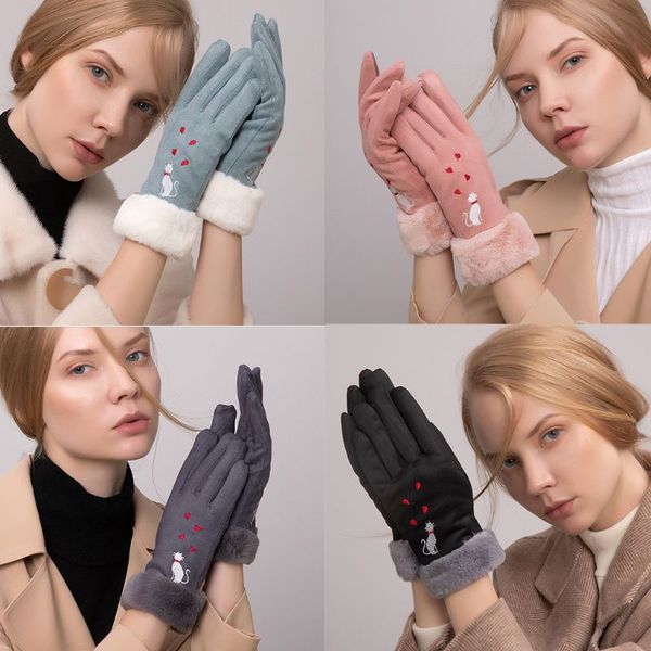 womens cute cat embroidery winter full finger touchscreen gloves thick plush linging hand warmer outdoor ski windproof mittens, Blue;gray
womens cute cat embroidery winter full finger touchscreen gloves thick plush linging hand warmer outdoor ski windproof mittens, Blue;gray