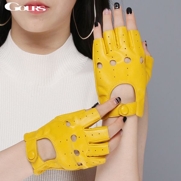 fingerless gloves gours spring women' genuine leather driving unlined goatskin half finger gym fitness gsl061, Blue;gray
fingerless gloves gours spring women' genuine leather driving unlined goatskin half finger gym fitness gsl061, Blue;gray