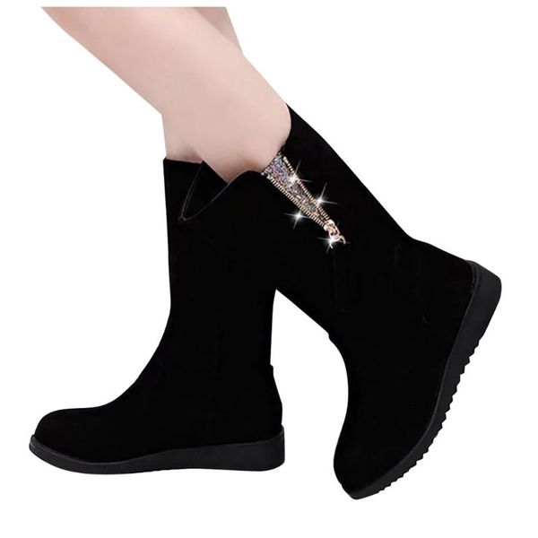 leisure platform boots women's fashion zipper wedges med heels short rubber flock booties, Black
leisure platform boots women's fashion zipper wedges med heels short rubber flock booties, Black