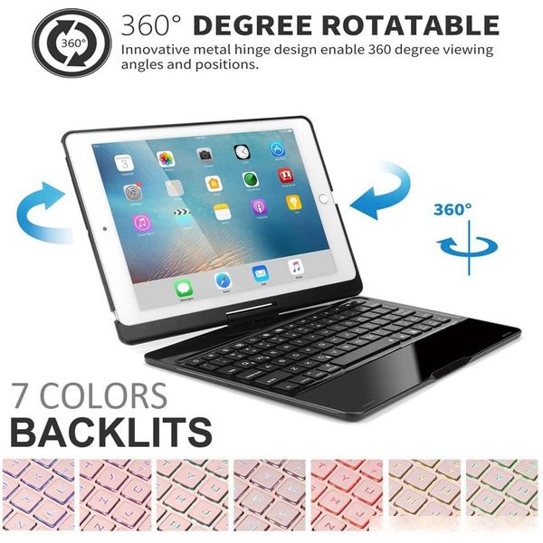 7 color backlit wireless bluetooth keyboard case 360 degree rotate folio slim smart auto sleep/wake for ipad air3/ pro 10.5
7 color backlit wireless bluetooth keyboard case 360 degree rotate folio slim smart auto sleep/wake for ipad air3/ pro 10.5