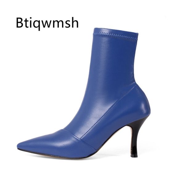 blue leather stretch ankle boots women pointed toe strange high heel boots femme fashion slim, Black
blue leather stretch ankle boots women pointed toe strange high heel boots femme fashion slim, Black