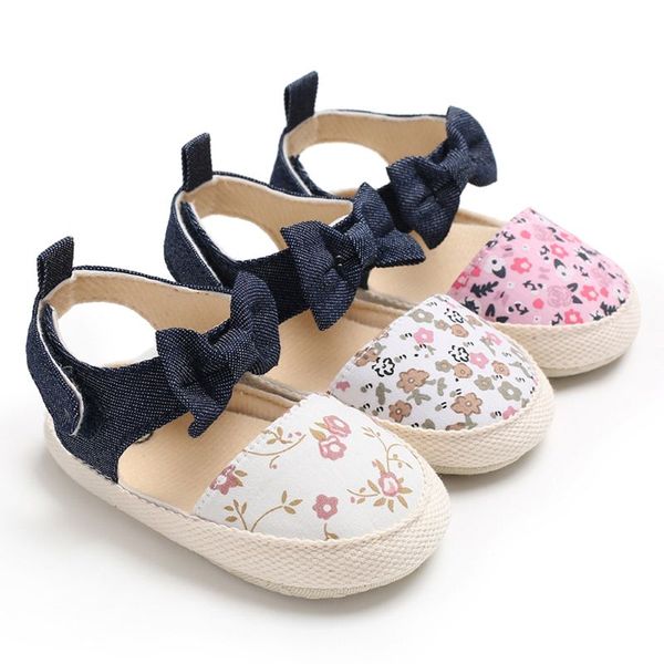 Lovely Flower Print Bow Canvas Baby Shoes Summer Soft Sole First Walkers Party Princess Girl Shoe 517d