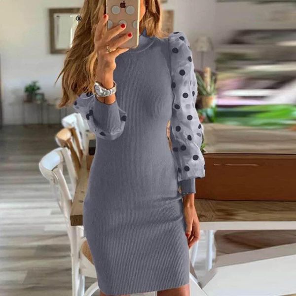 women spring fall mesh puff long sleeve ribbed knitted dress slim casual polka dots bodycon elegant clubwear party clothes kg-1036, Black;gray
women spring fall mesh puff long sleeve ribbed knitted dress slim casual polka dots bodycon elegant clubwear party clothes kg-1036, Black;gray