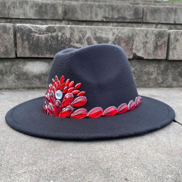 stingy brim hats 100% handmade wool women fedora hat red acrylic gems wide jazz cap vintage panama sun top, Blue;gray
stingy brim hats 100% handmade wool women fedora hat red acrylic gems wide jazz cap vintage panama sun top, Blue;gray