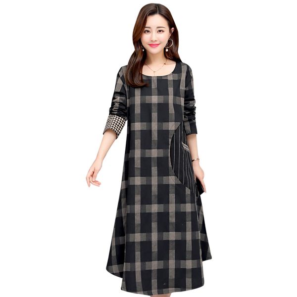 casual dresses fashion 2021 women cotton linen spring summer dress long sleeve o-neck plaid patchwork loose vintage, Black;gray
casual dresses fashion 2021 women cotton linen spring summer dress long sleeve o-neck plaid patchwork loose vintage, Black;gray