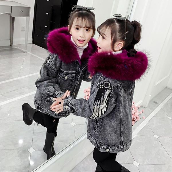 children girls denim plus velvet coats 2019 winter new thicken warm fur collar hooded embroidery jackets teen outerwear kids c0924, Blue;gray
children girls denim plus velvet coats 2019 winter new thicken warm fur collar hooded embroidery jackets teen outerwear kids c0924, Blue;gray
