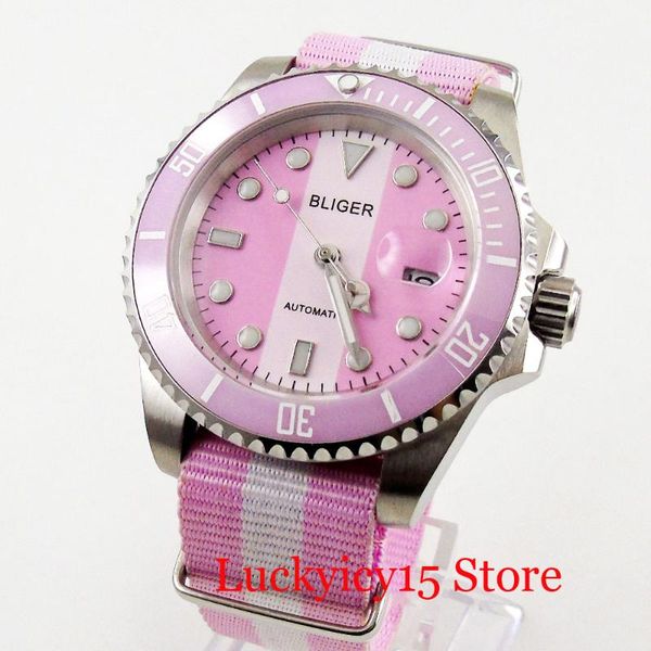 simple sport style 40mm automatic men watch pink white color sapphire glass ceramic bezel miyota movement nylon strap, Slivery;brown
simple sport style 40mm automatic men watch pink white color sapphire glass ceramic bezel miyota movement nylon strap, Slivery;brown