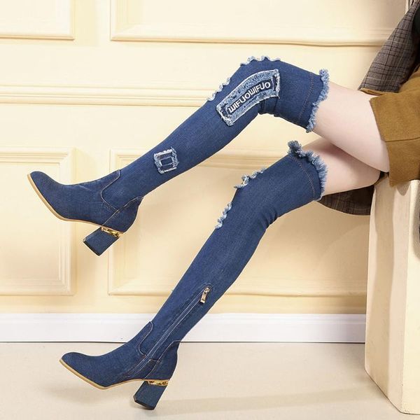 womens pointy toe denim jeans ripped over the knee boots block heel shoes punk motorcycle long 2colors new 2020, Black
womens pointy toe denim jeans ripped over the knee boots block heel shoes punk motorcycle long 2colors new 2020, Black