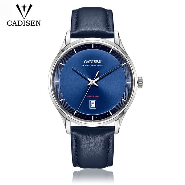 

cadisen luxury automatic watch men brand mechanical wristwatch waterproof leather sports clock japan nh35a relogio masculino, Slivery;brown