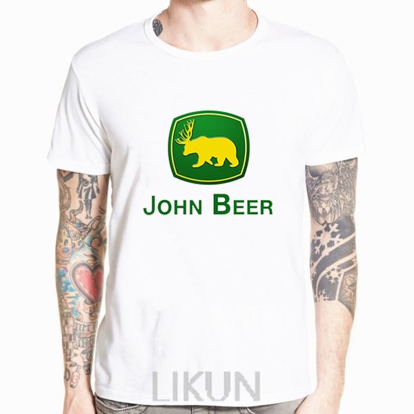 hip-hop tee shirtjohn beer john deer funny logo t-shirt size s to 5xl crew neck regular short white tees