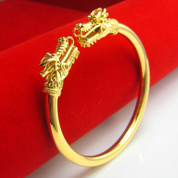 double dragon head smooth for men women yellow gold filled charm bangle bracelet jewelry, Black
double dragon head smooth for men women yellow gold filled charm bangle bracelet jewelry, Black
