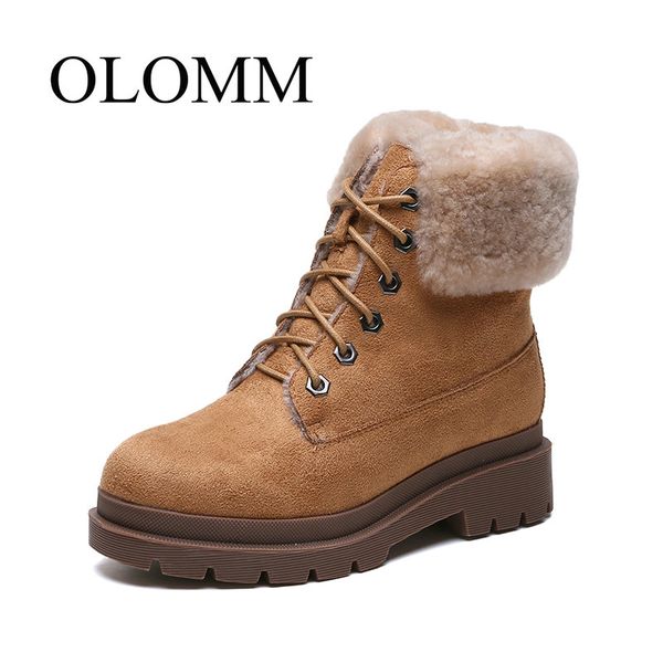 olomm wool snow boots women faux suede leather round toe lace-up platform winter ladies ankle length shoes handmade g900 ty-10, Black 
olomm wool snow boots women faux suede leather round toe lace-up platform winter ladies ankle length shoes handmade g900 ty-10, Black