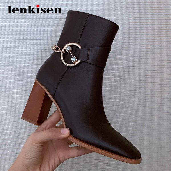 boots lenkisen fashion genuine leather chain decorations handmade round toe thick high heel zipper beauty lady ankle l23, Black
boots lenkisen fashion genuine leather chain decorations handmade round toe thick high heel zipper beauty lady ankle l23, Black