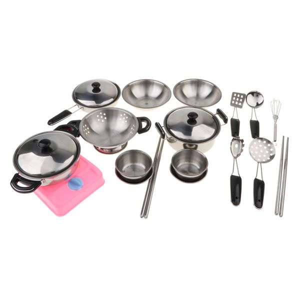 20 pieces pretend play kitchen toy - stainless steel cooking utensils cookware kitchenware, play food pots pans and tableware for kids
20 pieces pretend play kitchen toy - stainless steel cooking utensils cookware kitchenware, play food pots pans and tableware for kids