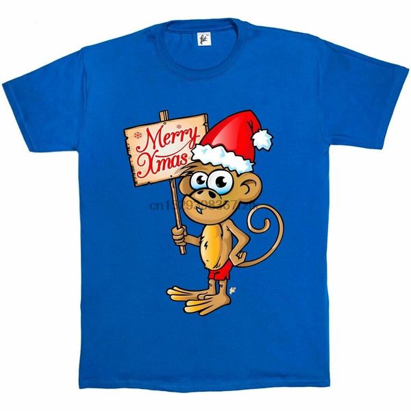 grinning happy christmas monkey wearing santa hat mens t-shirt