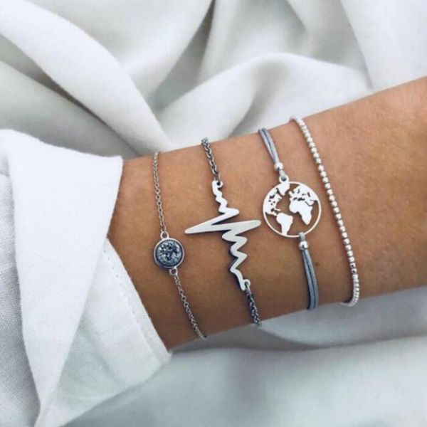 link, chain 4 pcs/set personality classic map beaded metal bracelet set for women fashion weaving cuff bracelets accessories jewelry gifts, Black
link, chain 4 pcs/set personality classic map beaded metal bracelet set for women fashion weaving cuff bracelets accessories jewelry gifts, Black
