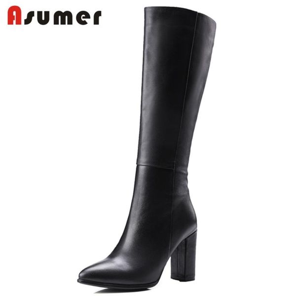 asumer size 32-43 2020 fashion knee high boots women genuine leather square high heels pointed toe zipper boot dress shoes, Black
asumer size 32-43 2020 fashion knee high boots women genuine leather square high heels pointed toe zipper boot dress shoes, Black