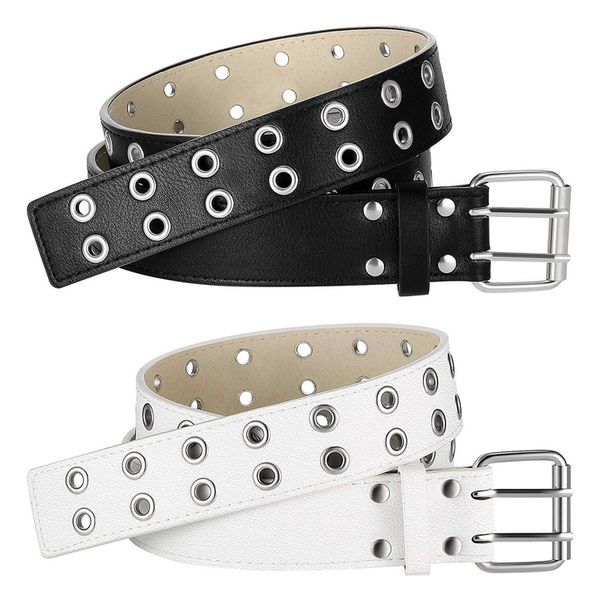 ljl-men's and women's double grommet belt punk inlaid eyelet fashion belt 2 pieces, Black;brown
ljl-men's and women's double grommet belt punk inlaid eyelet fashion belt 2 pieces, Black;brown