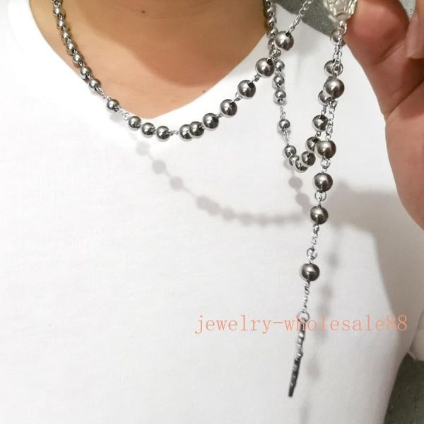 charming heavy 8mm ball stainless steel rosary pendant jesus pendant 30''+5'' jewelry, Silver 
charming heavy 8mm ball stainless steel rosary pendant jesus pendant 30''+5'' jewelry, Silver