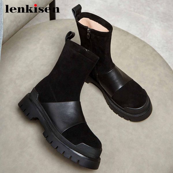 boots lenkisen fashion real leather mixed cloth coolest platform thick high heel round toe zipper all-match maiden ankle l86, Black
boots lenkisen fashion real leather mixed cloth coolest platform thick high heel round toe zipper all-match maiden ankle l86, Black