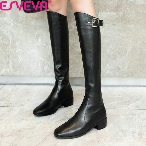 boots esveva 2021 retro square toe knee high autumn winter buckle zipper women shoes pu leather heel long size34-43, Black
boots esveva 2021 retro square toe knee high autumn winter buckle zipper women shoes pu leather heel long size34-43, Black