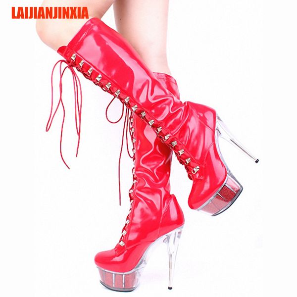 laijianjinxia new fashion patent leather knee high boots motorcycle boots high heels lace up glitter clear platform shoes, Black
laijianjinxia new fashion patent leather knee high boots motorcycle boots high heels lace up glitter clear platform shoes, Black