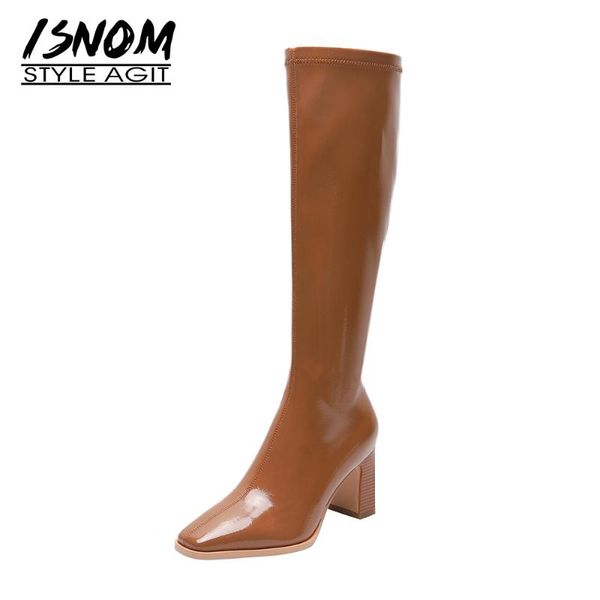 isnom ladies patent leather high boots thick high heel side zipper fashion women's shoes stretch bootie, Black
isnom ladies patent leather high boots thick high heel side zipper fashion women's shoes stretch bootie, Black