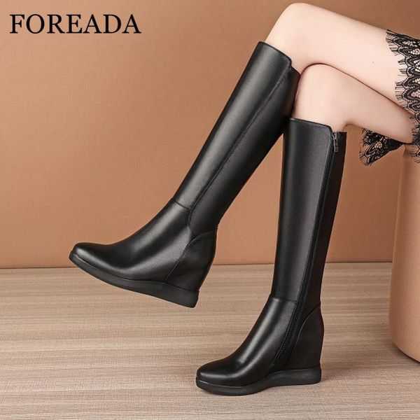 foreada real leather knee high boots high heel woman boots height increasing heel shoes zipper female long autumn winter, Black
foreada real leather knee high boots high heel woman boots height increasing heel shoes zipper female long autumn winter, Black