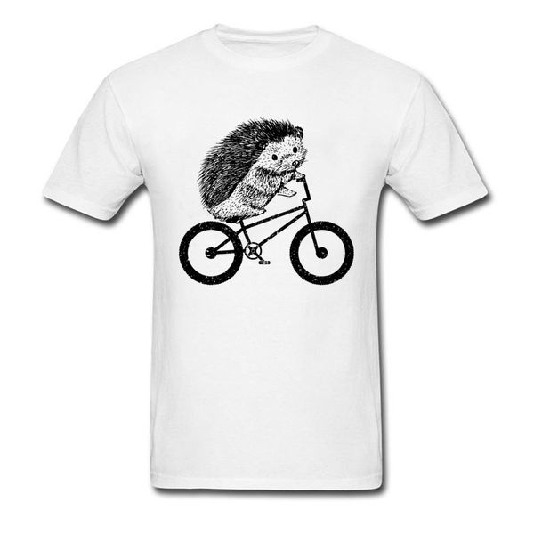 cute hedgehog rider bmx 2018 men's cotton t-shirt funny cartoon black white crew neck tee shirts wholesale