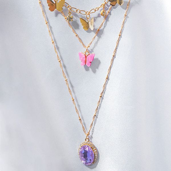 pendant necklaces fashion multi-layer retro purple crystal butterfly for women chain on the neck choker necklace jewelry, Silver
pendant necklaces fashion multi-layer retro purple crystal butterfly for women chain on the neck choker necklace jewelry, Silver