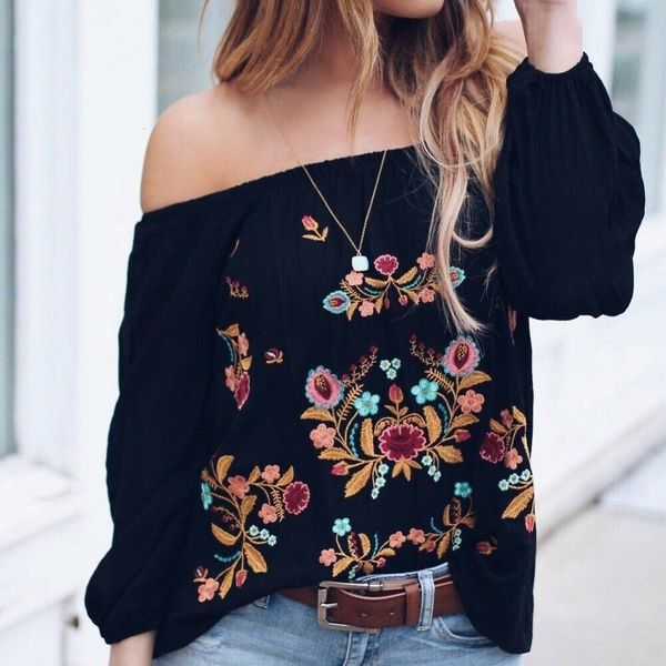 women off shoulder long sleeve shirts embroidery flowers vintage loose casual pullover autumn chic fashion blouse streetwear, Black
women off shoulder long sleeve shirts embroidery flowers vintage loose casual pullover autumn chic fashion blouse streetwear, Black