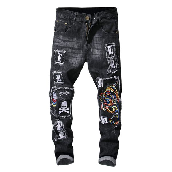 sokotoo men's tiger skull embroidery black jeans trendy slim stretch ripped deim pencil pants patch design trousers, Blue
sokotoo men's tiger skull embroidery black jeans trendy slim stretch ripped deim pencil pants patch design trousers, Blue