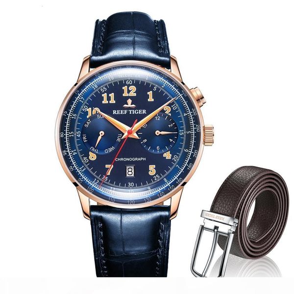 reef tiger respect limited edition bule dial rose gold case leather strap automatic watch and leather belts set, Silver
reef tiger respect limited edition bule dial rose gold case leather strap automatic watch and leather belts set, Silver