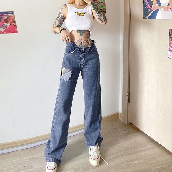 nclagen personality criss cross hollow out ripped out hole jeans pants women loose casual straight trousers street fashion pants, Blue
nclagen personality criss cross hollow out ripped out hole jeans pants women loose casual straight trousers street fashion pants, Blue