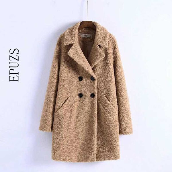 women's fur & faux winter coat women long streetwear sleeve warm teddy korean lapel double breasted oversize jacket, Black
women's fur & faux winter coat women long streetwear sleeve warm teddy korean lapel double breasted oversize jacket, Black