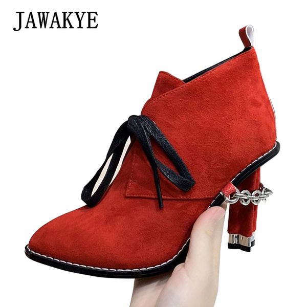 exclusive new pointed toe ankle boots for women real leather lace up metal chain strange heels dress boots runway party shoes, Black
exclusive new pointed toe ankle boots for women real leather lace up metal chain strange heels dress boots runway party shoes, Black