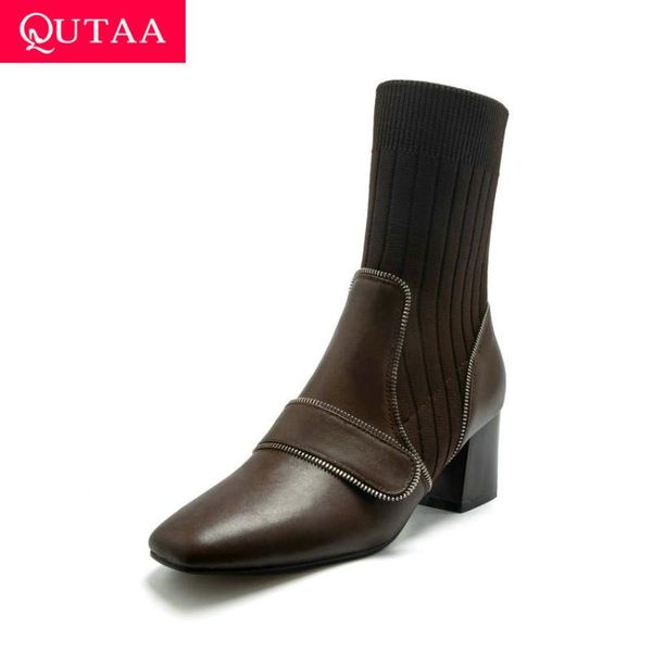qutaa 2021 cow leather knitting slip on mid calf boots square high heel women shoes square toe sewing ladies pumps size 34-39, Black
qutaa 2021 cow leather knitting slip on mid calf boots square high heel women shoes square toe sewing ladies pumps size 34-39, Black