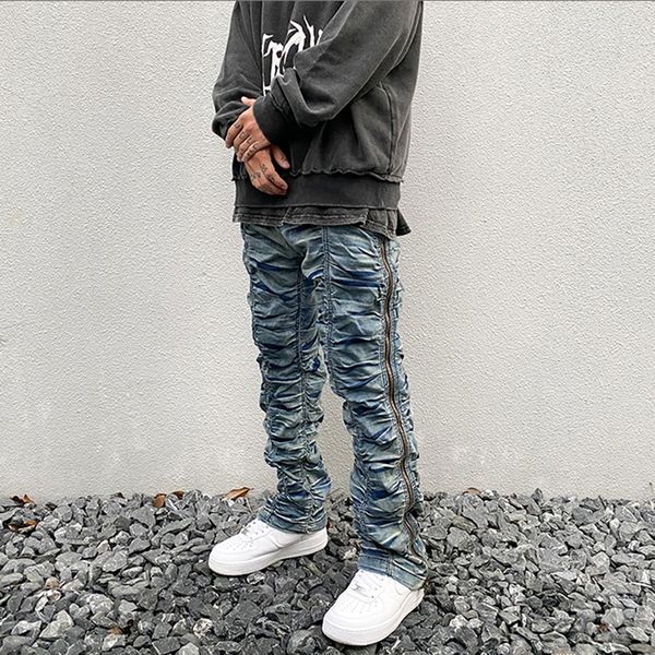 retro ruched side zipper jeans men straight washed streetwear denim trousers elastic wasit hip hop mens jeans pants, Black
retro ruched side zipper jeans men straight washed streetwear denim trousers elastic wasit hip hop mens jeans pants, Black