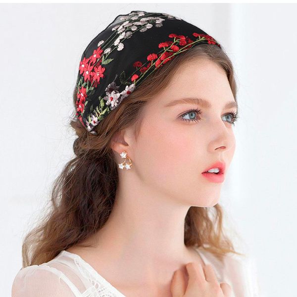 fashion lace face wash hair band embroidery mesh yarn wide-brimmed turban female summer thin section breathable headband, Golden;silver