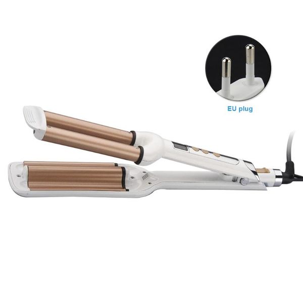 hair straighteners portable electric lcd display temperature control roller three tube ceramic wand waves digital curler curling iron care, Black
hair straighteners portable electric lcd display temperature control roller three tube ceramic wand waves digital curler curling iron care, Black