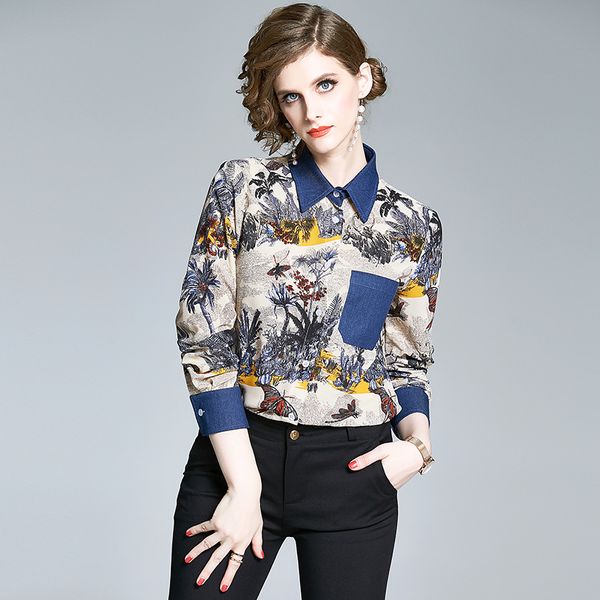 s l xl xxl new summer 2020 women shirt long sleeve blue tree digital print with pocket slim office lady blouse, White
s l xl xxl new summer 2020 women shirt long sleeve blue tree digital print with pocket slim office lady blouse, White